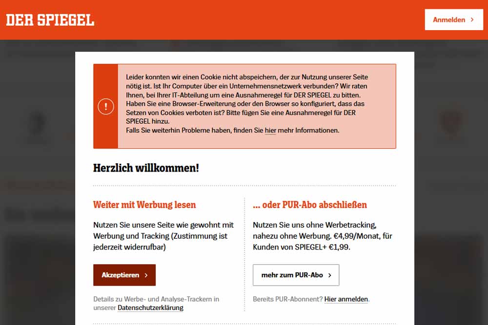 Screenshot Abo-Bezahlschranke bei Spiegel-Online